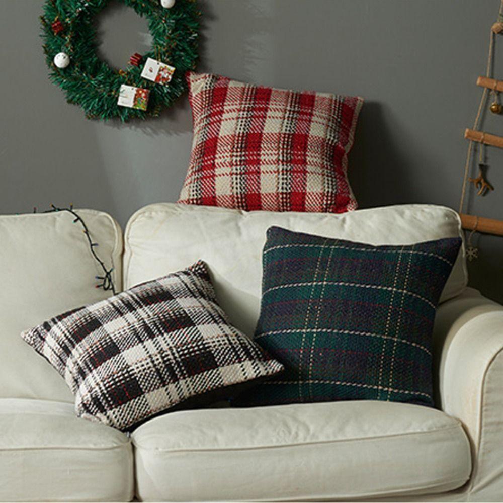 Multiple Sizes Throw Pillowcover Classic Cushion Cover Soft Christmas Plaid Pillowcase  Sofa/Bed