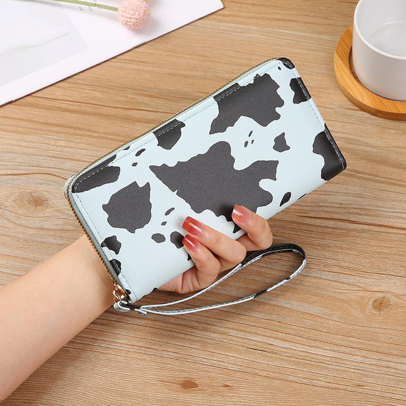 2024 Summer Korean-Style Contrast Cow Pattern Multi-Compartment Long Wallet