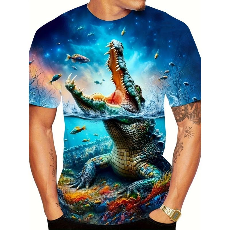 Men's Crocodile 3D Printed T-Shirt Casual Short Sleeve Crewneck Top Cool Under Water Alligator Wild Animal Graphic Tee Summer Streetwear Men Clothes