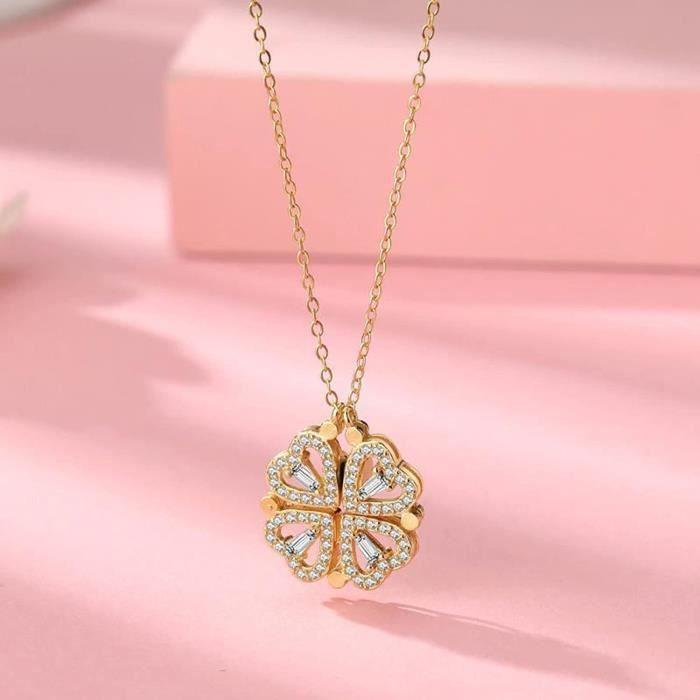 Collier creux trèfle à quatre feuilles, collier pendentif convertible en forme de coeur et trèfle à quatre feuilles, un orneme[484]