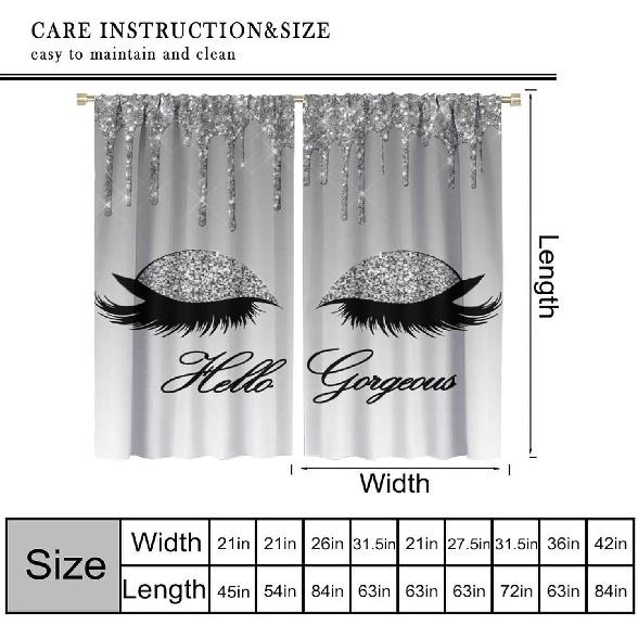 Eyelash Blackout Curtains Modern Luxury Silver Glitter Eyelash Twinkle Drips Light Grey Fashion Abstract Art Bedroom Living Room Rod Pocket