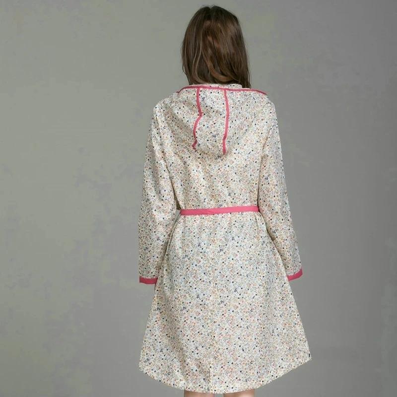 Fashion Women Floral Waterproof Raincoat With Belt Light Breathable Ladies Rainwear Adults Outdoor Bike Rain Jacket