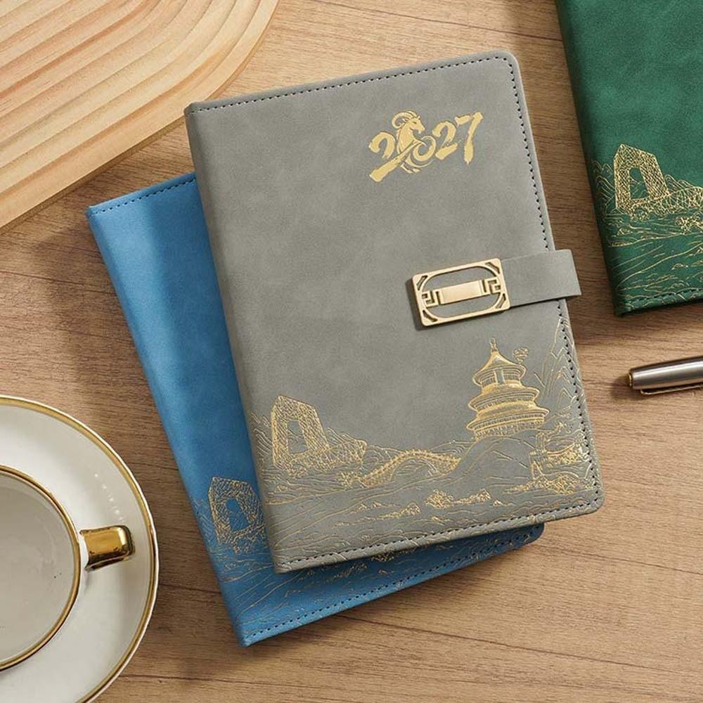 Thickened Paper 2027 Year Planner Faux Leather Ribbon Bookmark Daily Agenda Book Stitch Binding Multi Color A5 Business Notebook
