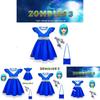 Kids Zombies 3 Cheerleader Cosplay Costume Halloween Dress Bag Wig Suit Gift Set