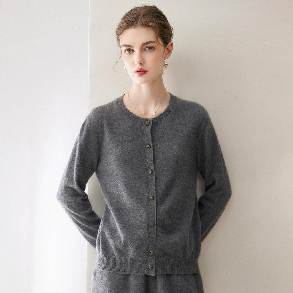 2026 Autumn/Winter Women's 100% Pure Cashmere Round Neck Cardigan Sweater