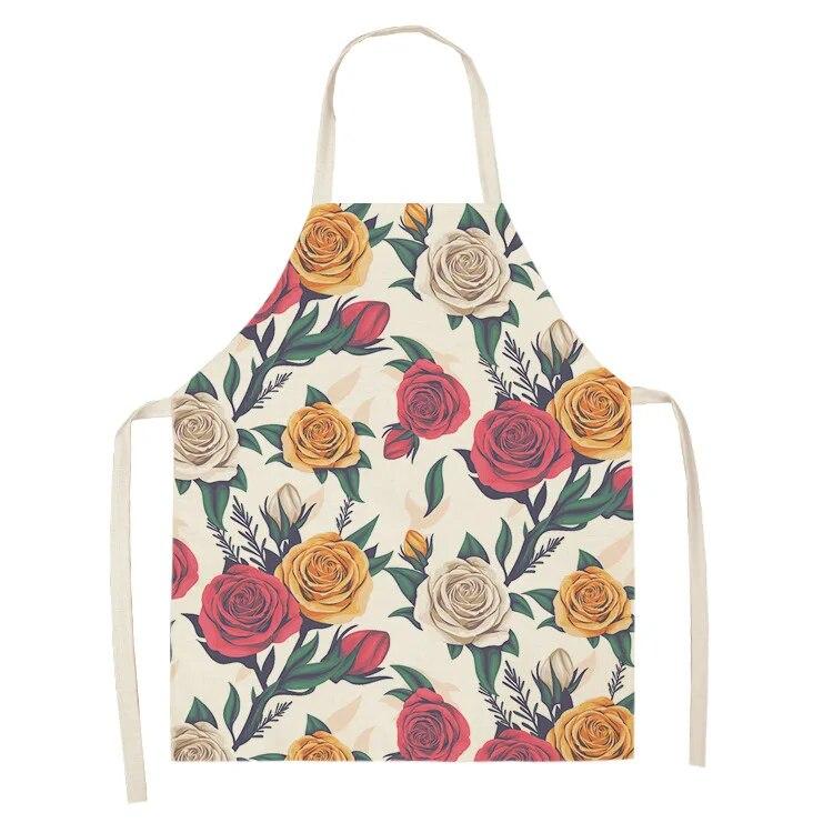 Home Decor Kitchen Dining Room Cooking Bib Aprons Linen Floral Pattern Women's Aprons