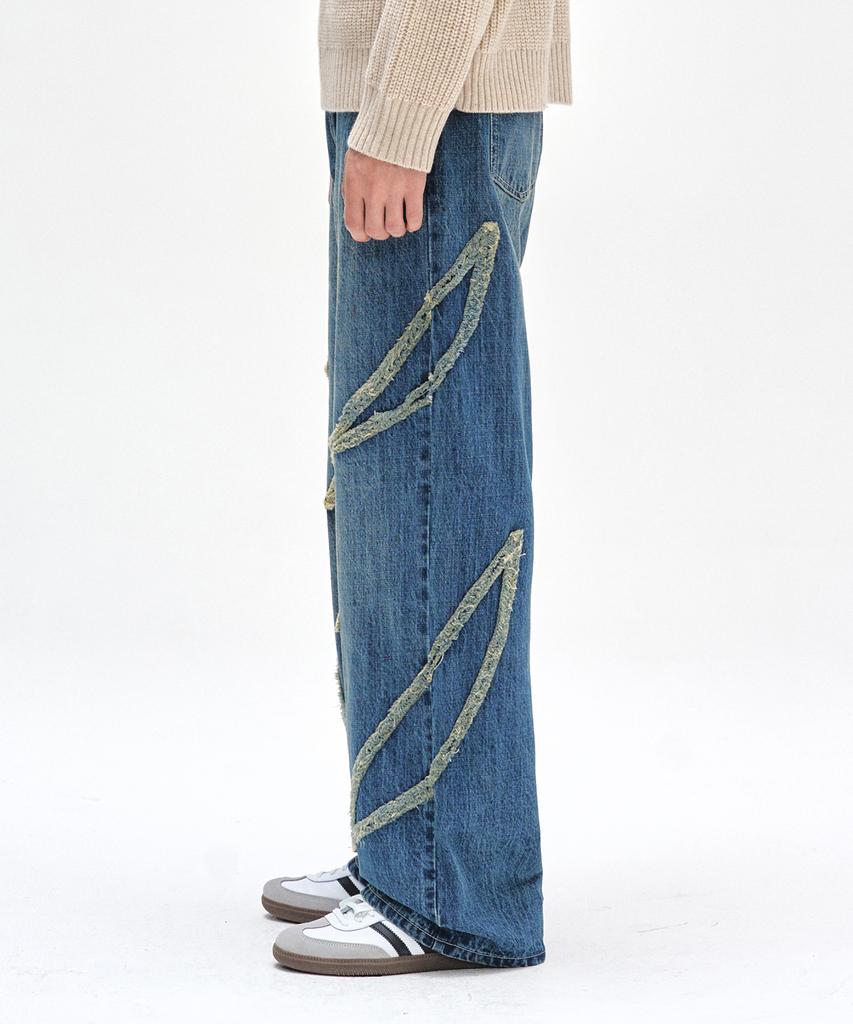 DECET Fringe Applique Wide Jeans Dcpt054Bluea