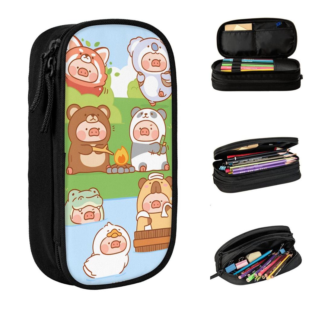 L-Lulu Pig Pencil Case School Pencil Cases Double Layer Students Cute Large Capacity Pencil Box School Stationery