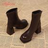 Aphixta Classic Platform Woman Ankle Boots Square Toe Back Zipper 7cm High Heels Sewing Modern Boot Autumn Winer Ladies Shoes