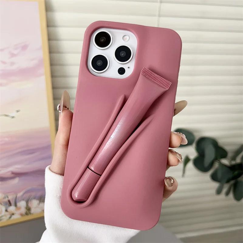 Чехол-косметичка с блеском для губ Dopamine для iPhone 17 16E 15 Pro Max 11 12 13 14 Plus 17 Air Держатель для помады Чехол для телефона с блеском для губ