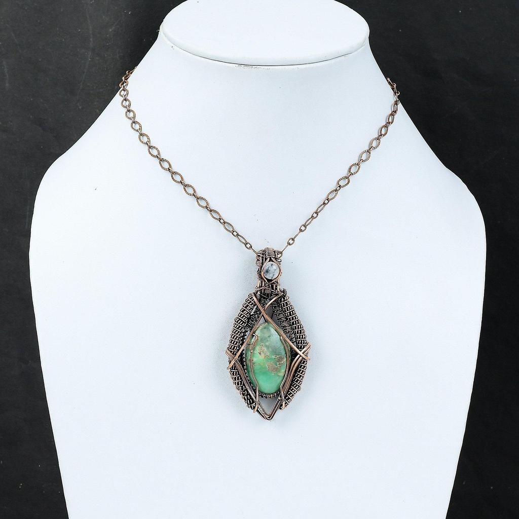 Variscite Pendant Copper Wire Wrapped Pendant Gemstone Copper Jewelry Rainbow Moonstone Pendant Engagement Gift Handmade Variscite Jewelry