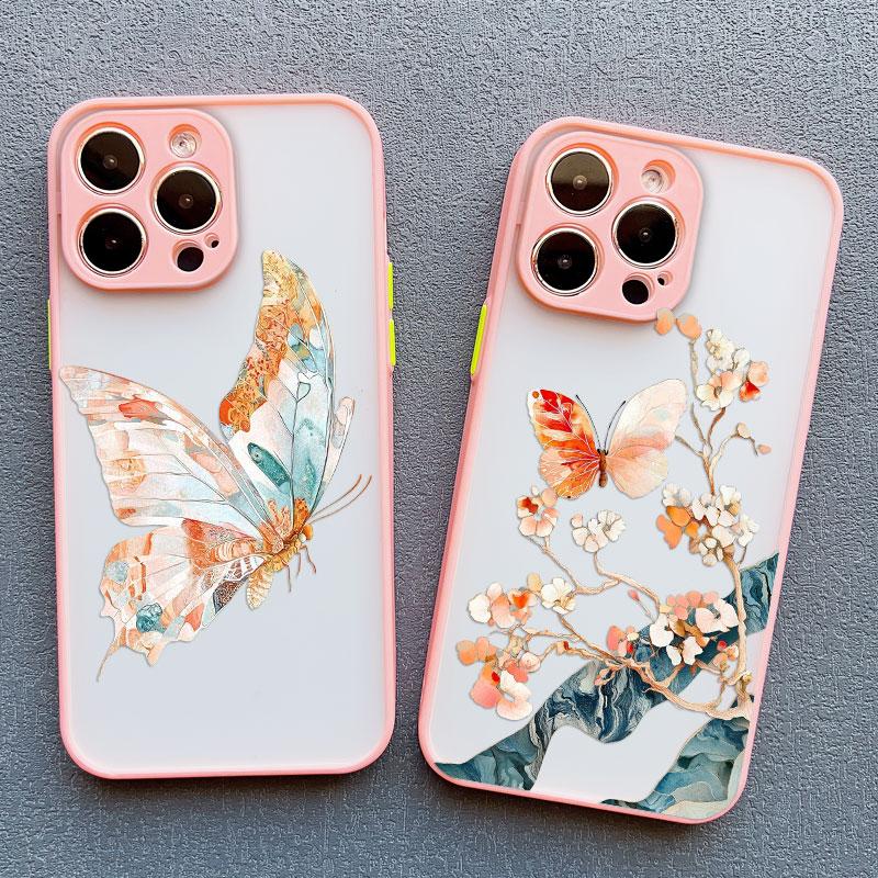 Plum Blossom Butterfly Phone Case For iPhone 16 15 14 Plus Pro Max 13 Mini 12 11 Pro Max XR XS X 7 8 SE2 Shockproof Back Covers