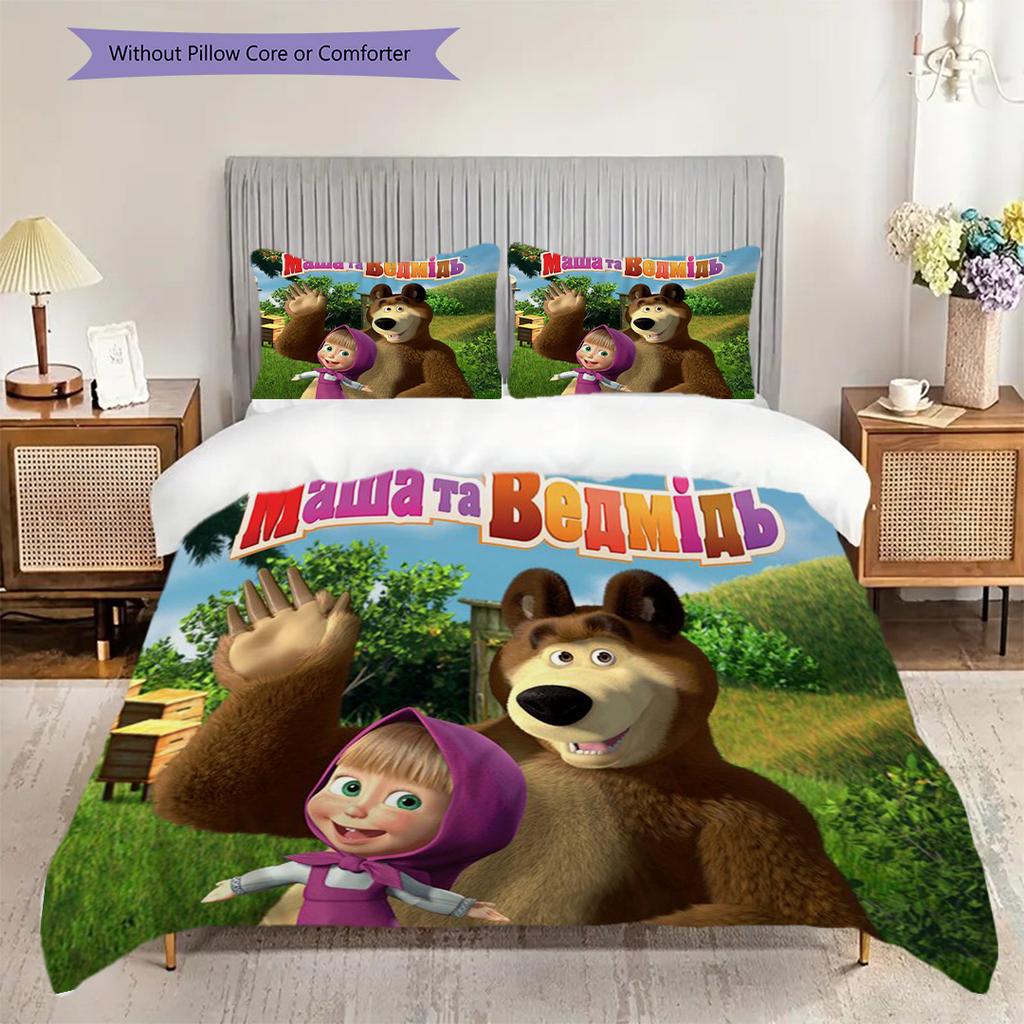 Russian comedy animation Masha and the Bear Comfortable Duvet Cover and Pillowcases (1 duvet cover + 2 pillowcases, duvet insert not included) T5