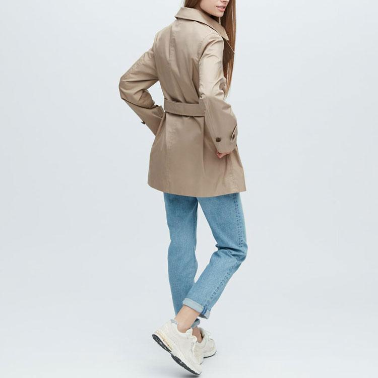 Uniqlo Однотонный двубортный длинный тренч женский пальто Бежевый 457227-31