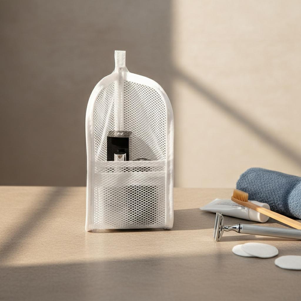 Portable Travel Toiletry Bag with Mesh Compartment for Bathroom Storage and Organization