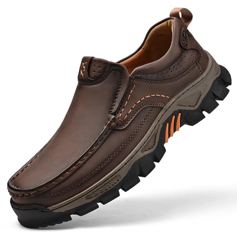 Retro Style Leather Loafers Mens Comfort Casual Shoes Breathable Male Driving Footwear Moccasin Travel Climbing Camping Footwear
