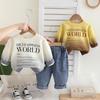 Комплект с длинным рукавом для мальчиков 0-5 лет, Детская толстовка с круглым вырезом и принтом букв + джинсовые брюки, комплект из двух предметов