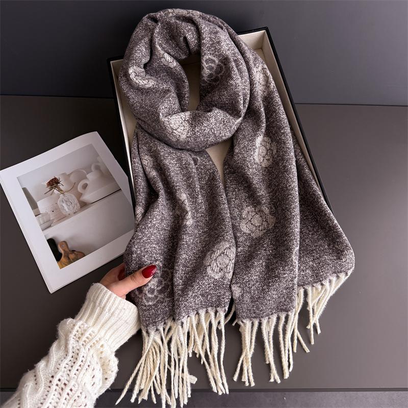 Elegant Floral Print Cashmere Scarf Women Warm Winter Pashmina Shawl Wrap Female Blanket Stoles Designer Ethnic Hijab Ramanda