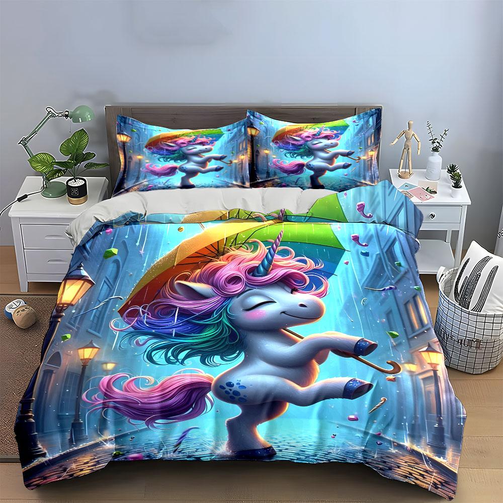 "Colorful Unicorn Bedding Set" Bedding Duvet Cover Set Duvet Cover Pillowcases (1 * Duvet Cover 2 * Pillowcases, without duvet insert)