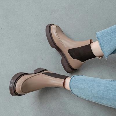 Модные НОВЫЕ Ретро Британский Стиль Слипоны Ботинки Челси Натуральная Кожа Женские Ботинки Модные Ботильоны Круглый Носок Плоская Подошва с Женской Обувью