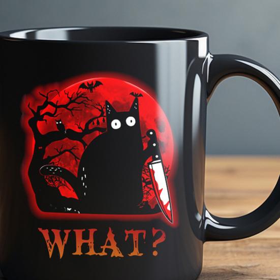 Personalized Black Cat Mug Ceramic Coffee Mug Double-Sided Printing Tea Cup Halloween Novelty Drinkware for Cat Lovers