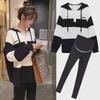Stylish Cotton Maternity Suit: Belly-Concealing Hooded Pullover with Contrasting Colors