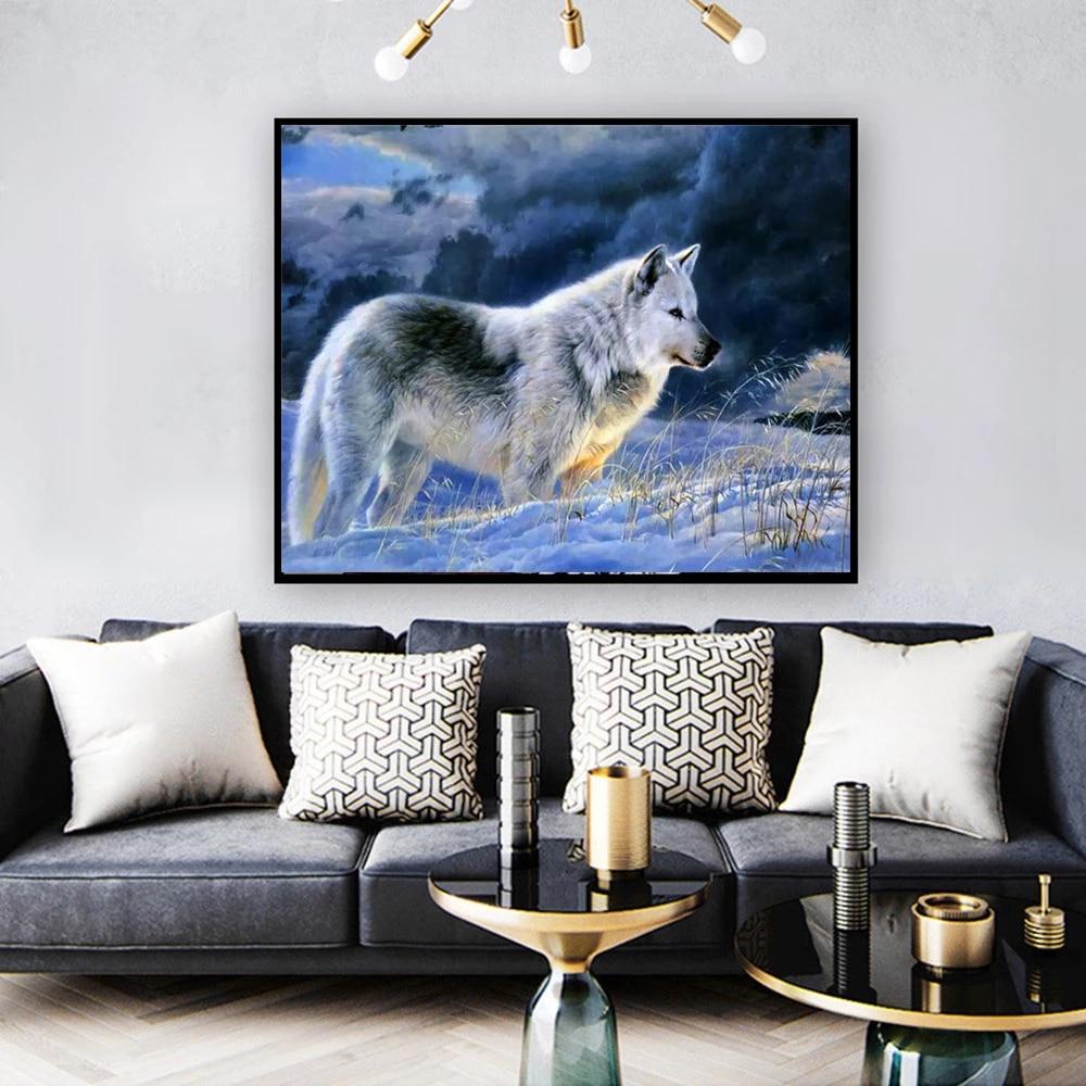 Полный квадратный круглый алмаз картина волк вышивка крестом 5D DIY Алмазная вышивка животное рукоделие снег подарок ручной работы