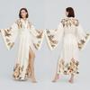 Womens Floral Print Satin Chiffon Robe Lightweight Loose Bathrobe Sleep Loungewear