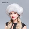 Black New Arrival Fur Hat For Women Natural Raccoon Fox Fur Russian Hat Winter Thick Warm Ears Fashion Bomber Cap