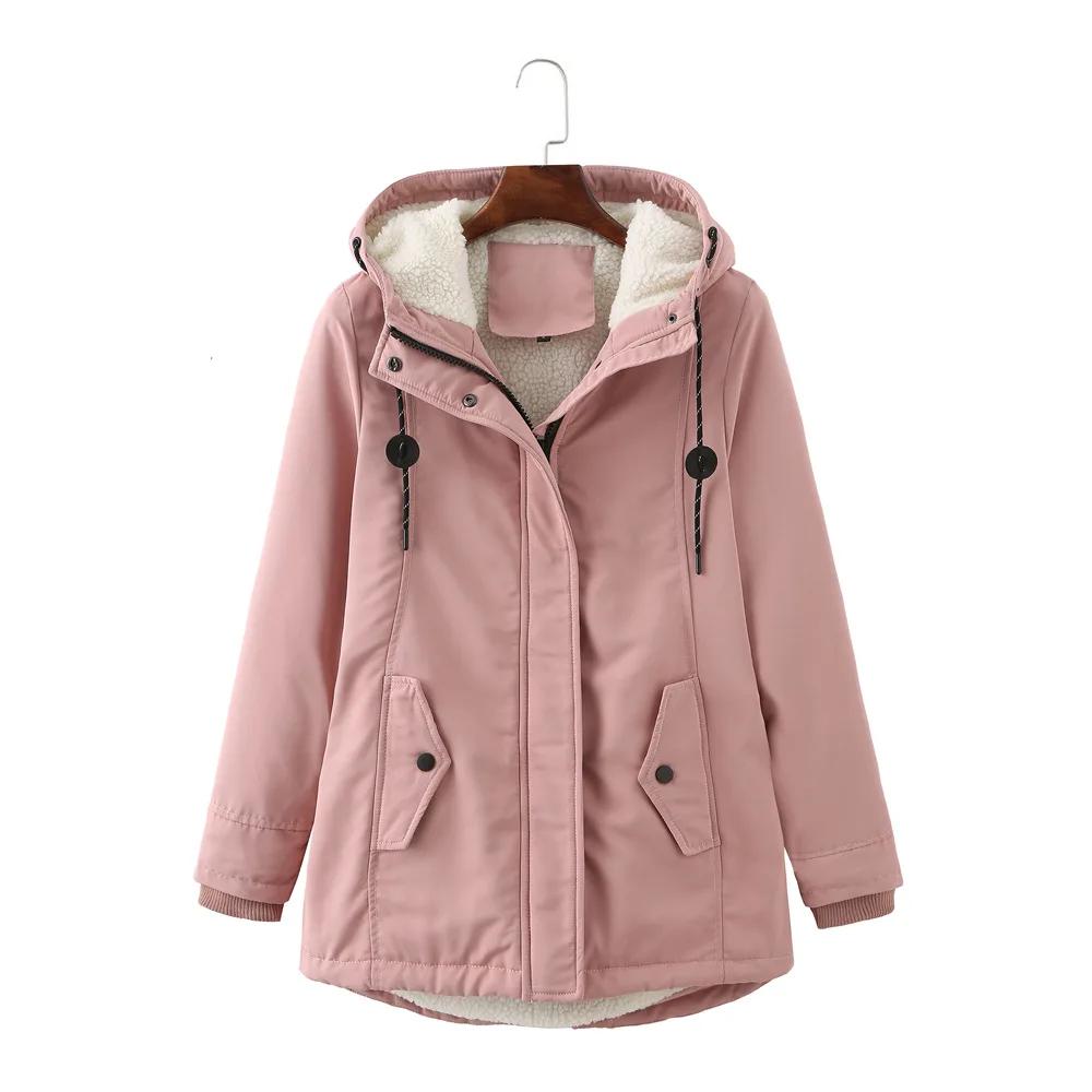 Женская зимняя парка с капюшоном Warmth Plus Velvet Coats Thicken Contrast Casual Cotton Jacket Autumn Winter Upperwears