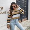Женский осенне-зимний модный укороченный вязаный укороченный свитер с контрастными рукавами и воздушными шарами SL