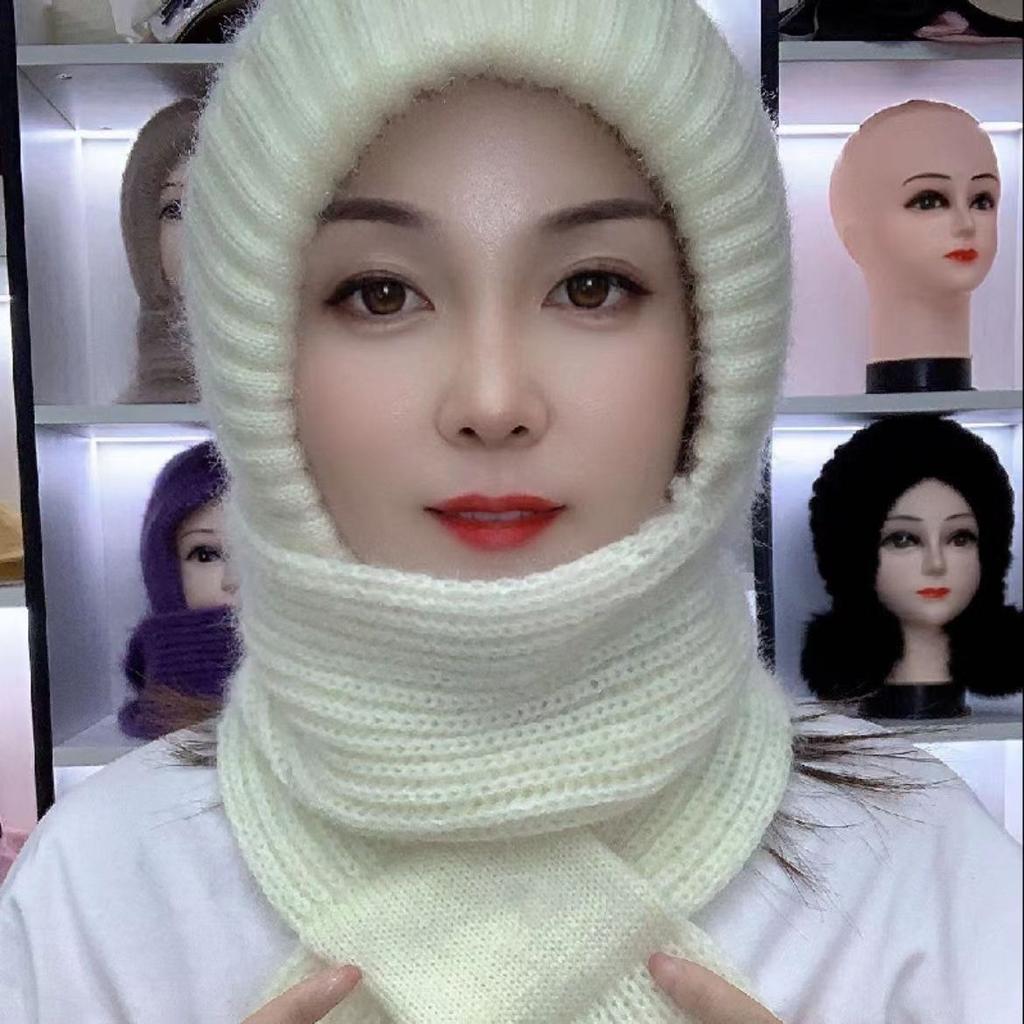 Winter Squirrel Fleece Knitted Windproof and Cold-resistant Plus Fleece Ladies Hat Scarf One-piece Woven Laminated Snow Hat