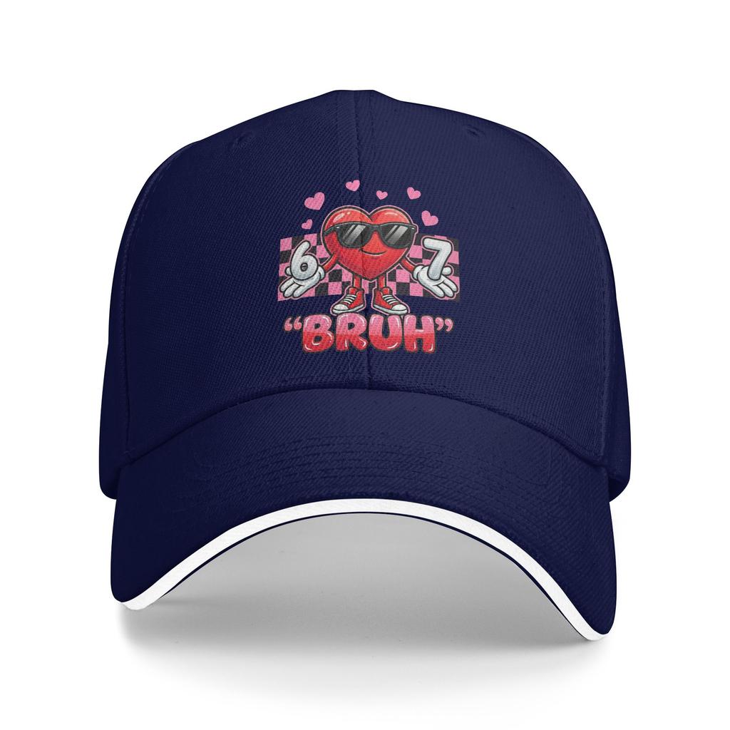 Six Seven 67 Bruh 6 7 Meme Funny Valentine Heart Baseball Cap Print Trucker Hat Summer Fitted Retro Outdoor Sports Snapback Cap