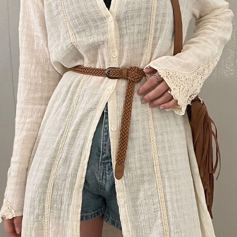 Beach All-match Square Button Women Waist Chain Ethnic Style Belts Weave Belt Braided Belt