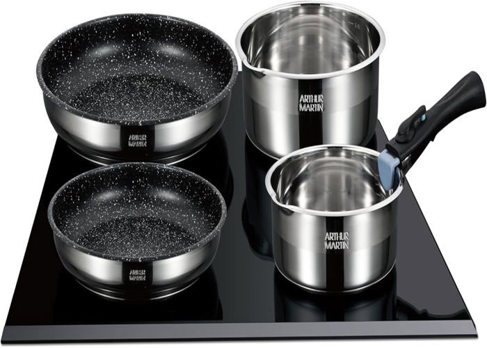 Batterie de cuisine - Arthur Martin - 15 pièces - Acier inoxydable - Poignée détachable - Anti-adhésif