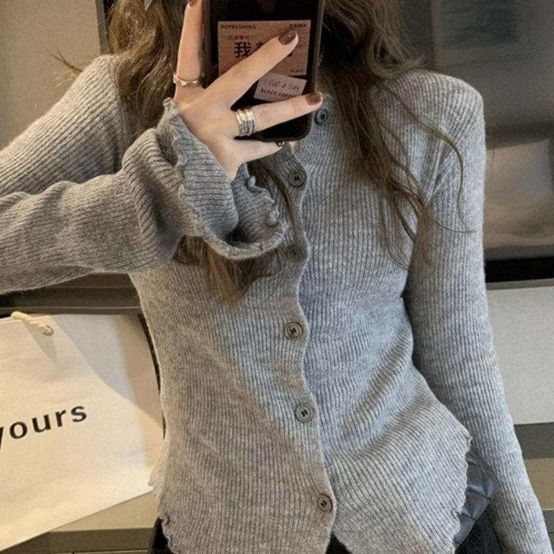Вязаные кардиганы женские однотонные с V-образным вырезом простые корейские модные универсальные топы Y2k повседневные свитера эстетичная одежда