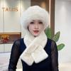 2 Pcs/Set Women Winter Hat Scarf Set Fuzzy Plush Thickened Windproof Heat Retention Cross Neck Wrap Solid Color Dome Faux Fur Fisherman Hat Outdoor