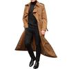 Men Trench Coat Lapel Long Sleeve Solid Color Windbreaker Double Breasted Long Style Outdoor Business Outwear