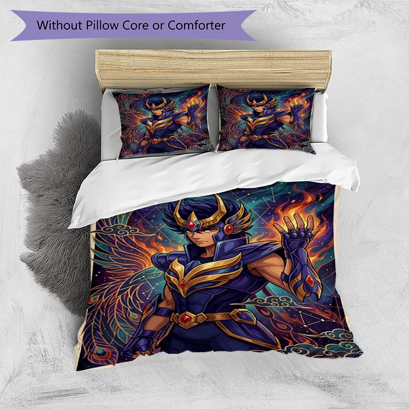 3pcs Duvet Cover Set (1*Duvet Cover + 2*Pillowcase, Without Core), Saint Seiya Print Bedding Set, Bedroom Decor, All‑Season, Birthday Gift