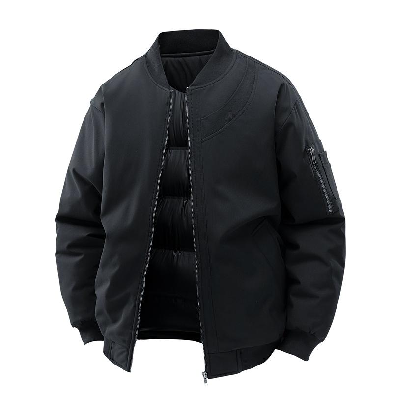 Thickened Cotton Jacket for Men's Winter Baseball Collar Solid Color Loose Cotton Jacket Couple's Warm Cotton Jacket