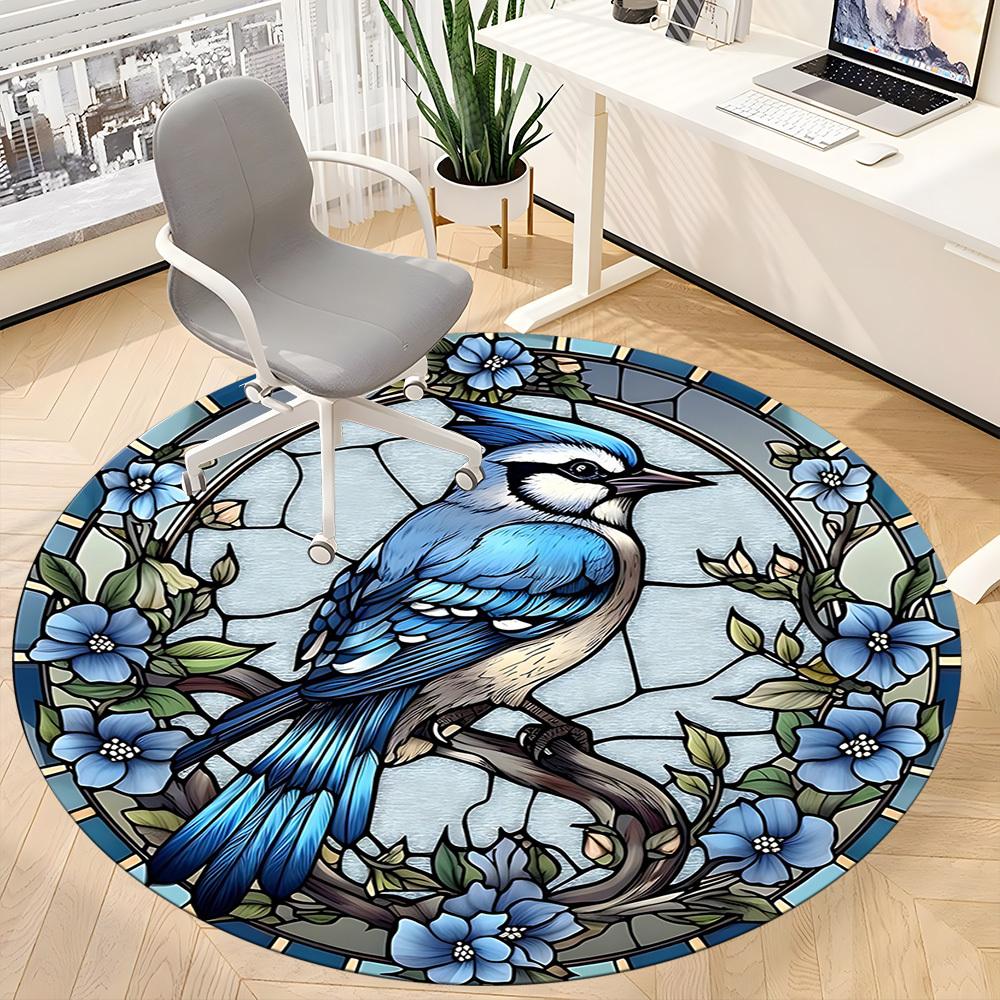 1pc Stained Glass Bird Office Round Area Rug, Under Office Chairs Bedroom Living Room Home Decor, Room Deco