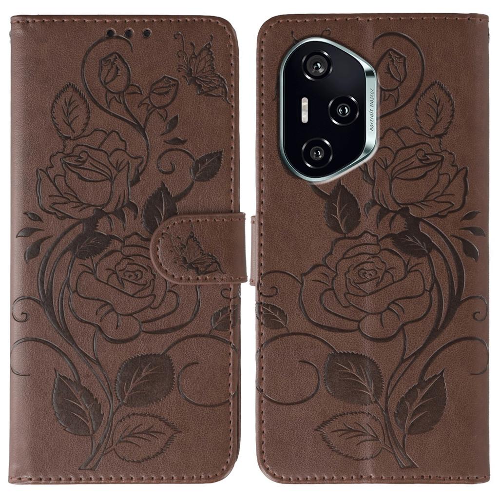 For Honor 400 Case Wallet Stand Imprinted Rose Butterfly PU Leather Phone Cover