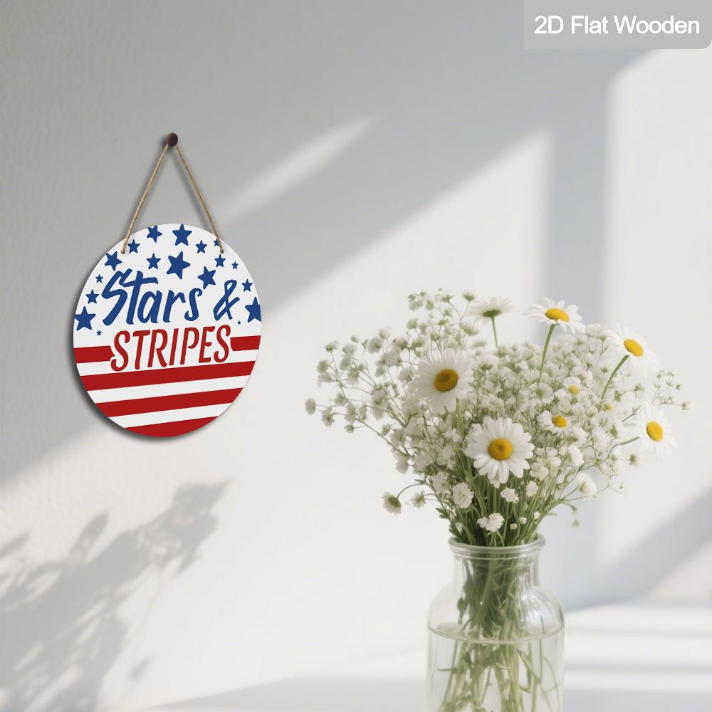 2D Flat "Stars & Stripes" 4th of July Door Decor with Red White Blue Stars and Stripes, Rustic Farmhouse Independence Day Wall Art, Perfect Gift for