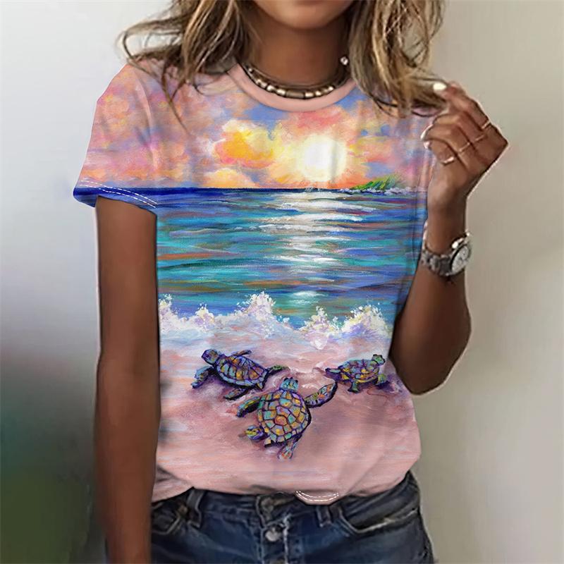 3D Printed Ocean Tortoise T Shirt For Women Cartoon Animal Graphic T-Shirts Summer Harajuku O-Neck Tops Short Sleeves Loose Tees