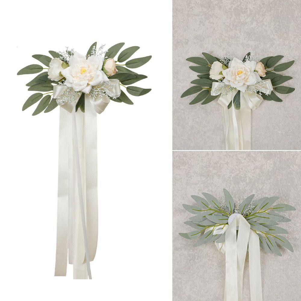 Nordic Style Wedding Pew Flowers Eucalyptus Leaves Artificial Flowers Chair Back Flower  Outdoor