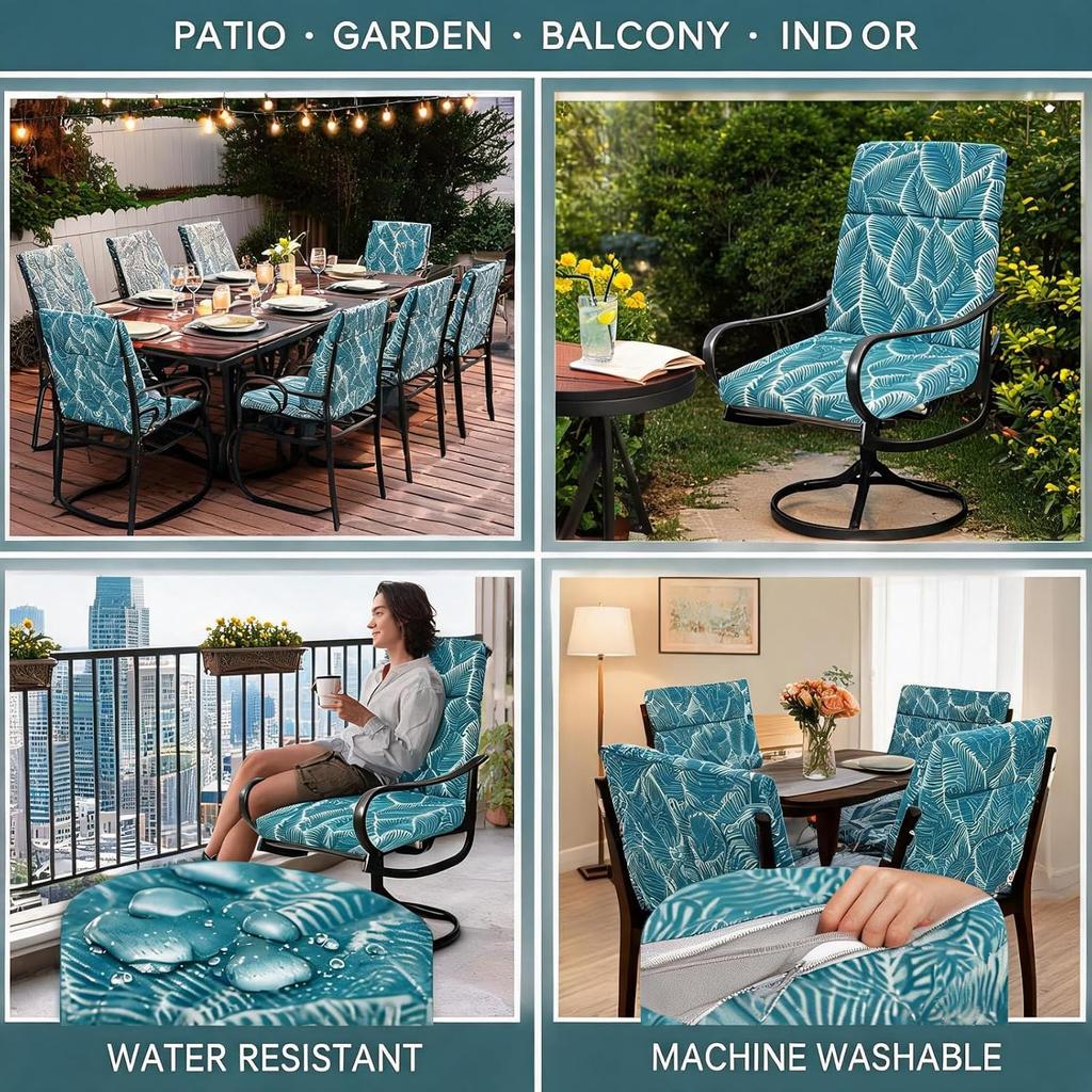 High Back Outdoor Chair Cushions Waterproof Fade-Resistant Patio Dining Seat Pads Machine-Washable Replacement Cushion for Lawn Indoor Outdoor Use