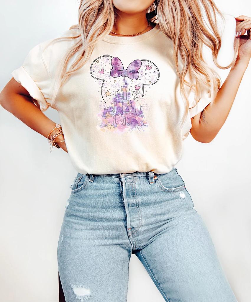 Fashion Mouse Castle Shirt Magic Kingdom Family Short-sleeved T-shirt American Retro Women's Fashion Casual T-shirt