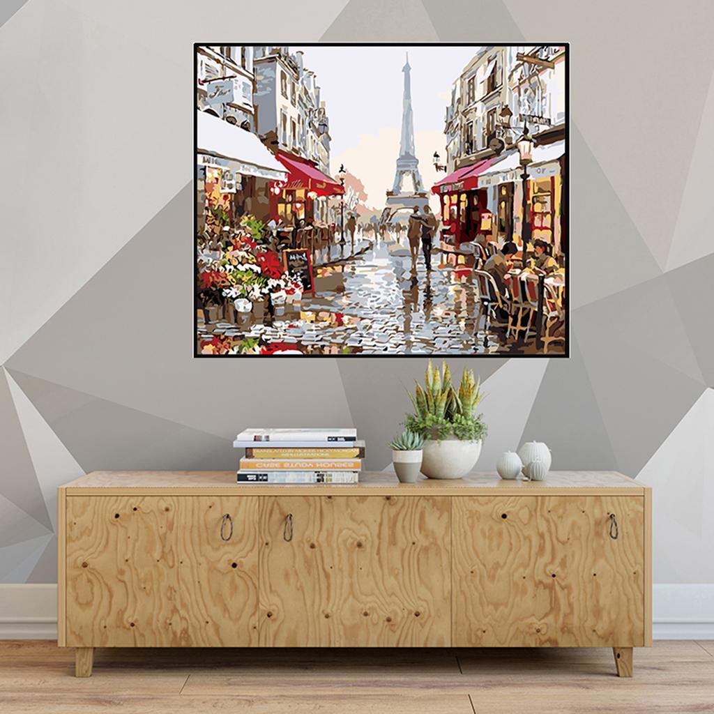 DIY Painting by Numbers Kit Paris Street Landscape Canvas with 3 Brushes Acrylic Paints for Adults Children