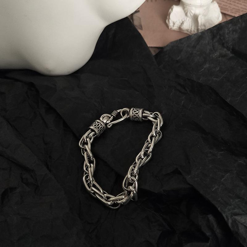 Браслет из стерлингового серебра S925 по-прежнему прост в стиле ретро, ​​хип-хоп, нишевый дизайн, нейтральные европейские и американские ручные украшения