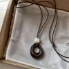 Leather Rope Geometric Pendant Necklace Adjustable Length Sweater Chain  Women